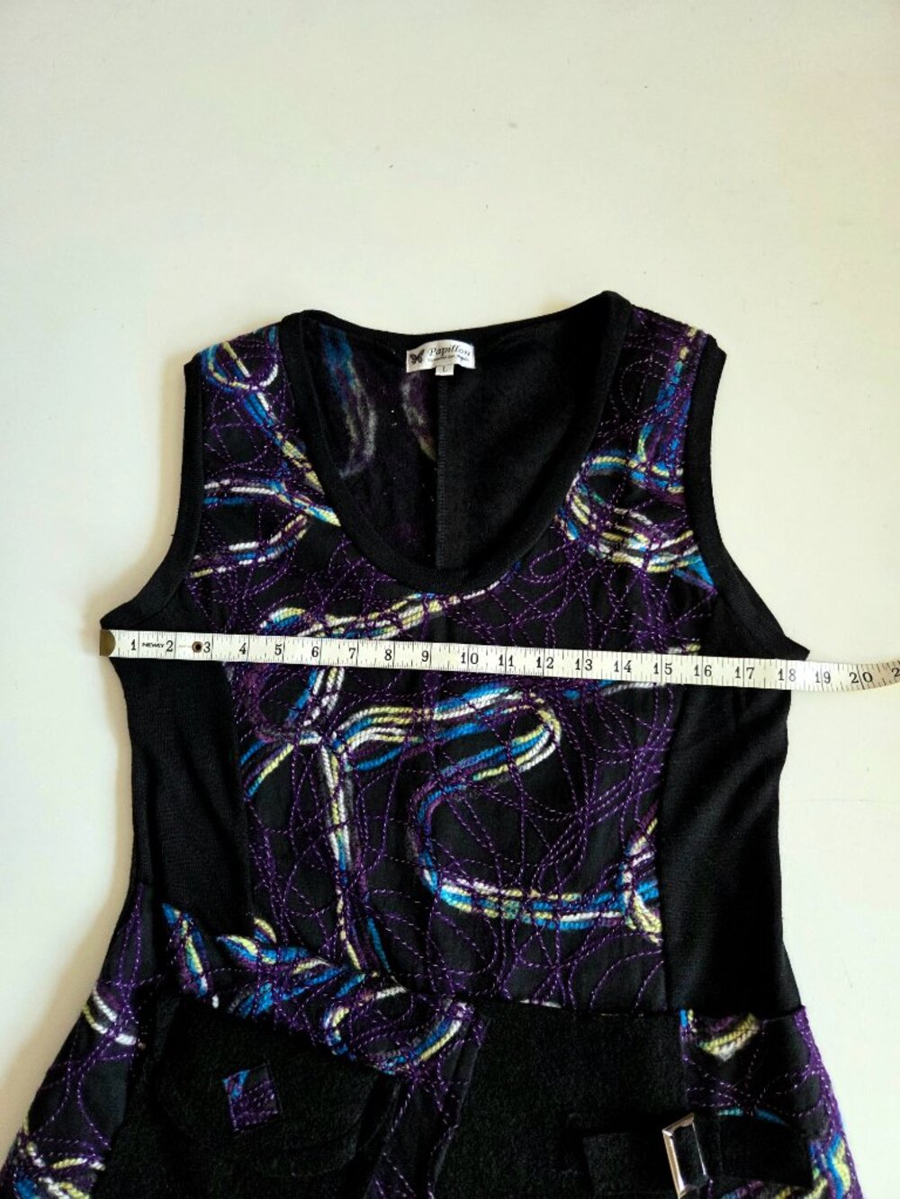 Papillon black/purple chain link pattern fabric tunic with asymmetric hem - Picture 10 of 12